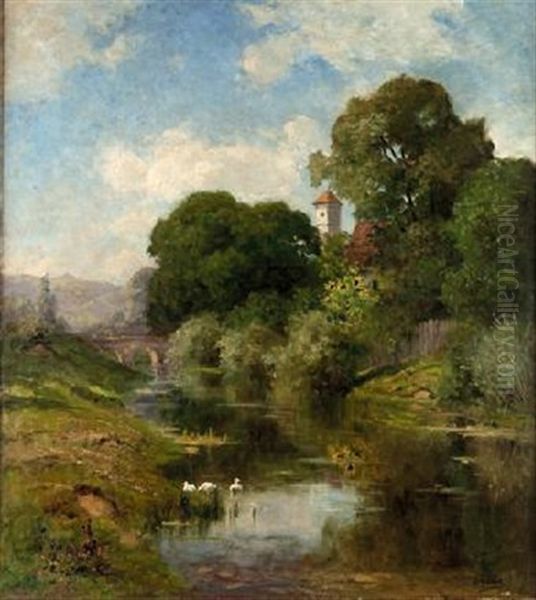 Paisaje Lacustre Con Patos by Antonio Gomar y Gomar