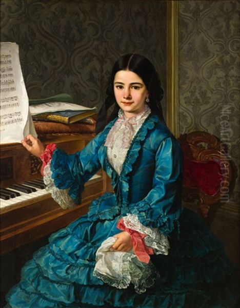 Nina Al Piano Oil Painting by Antonio Gomez Cros