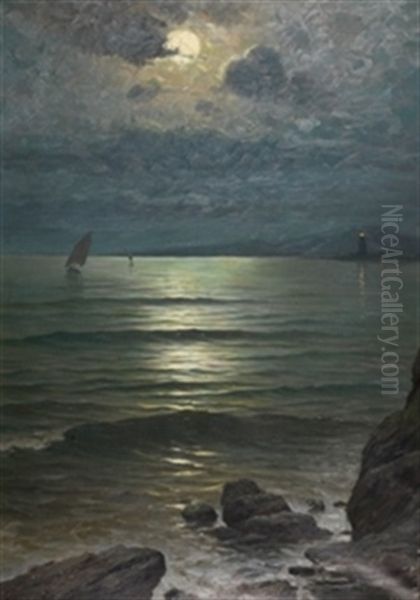 Marina Nocturna Oil Painting by Guillermo Gomez Gil