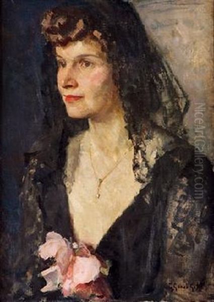 Mujer Con Mantilla Oil Painting by Guillermo Gomez Gil