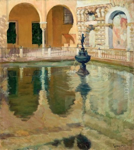 Patio Con Fuente Oil Painting by Eugenio Gomez Mir