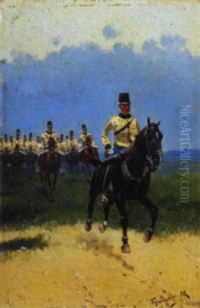 Militari Al Galoppo Oil Painting by Manuel Gomez Moreno y Gonzalez