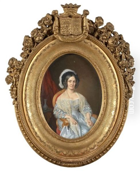 Portrait D'eugenie De Coucy Assise, A La Robe Blanche Oil Painting by Paul Gomien