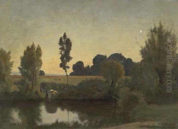 Landschaft Mit Weiher. by Jules Louis Badel