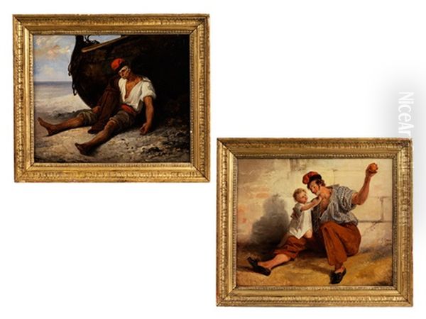 Neapolitanische Fischer (pair) Oil Painting by Francesco Gonin