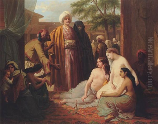 At The Slave Market Oil Painting by Francesco Gonin