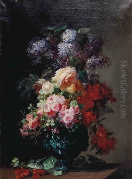 Still Life Of Flowers On A Ledge Oil Painting by Clement Gontier