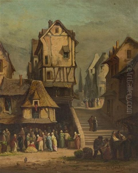 The Village Gathering Oil Painting by Clement Gontier