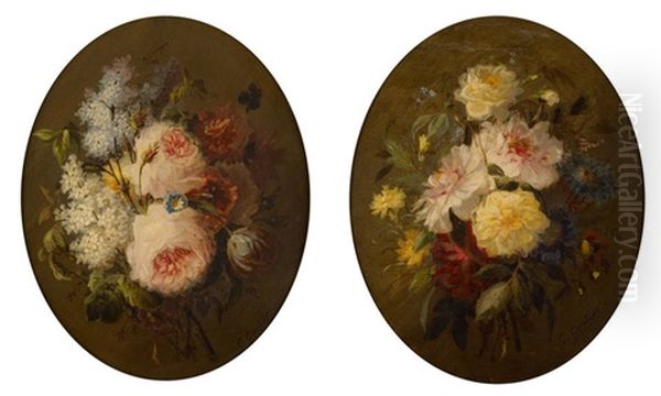 Bouquets Fleuris (2 Works) Oil Painting by Clement Gontier