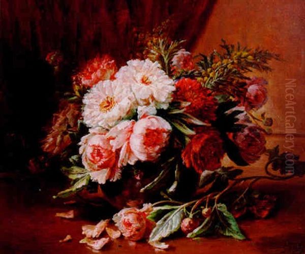 Still Life Of Peonies In A Bronze Bowl Oil Painting by Clement Gontier