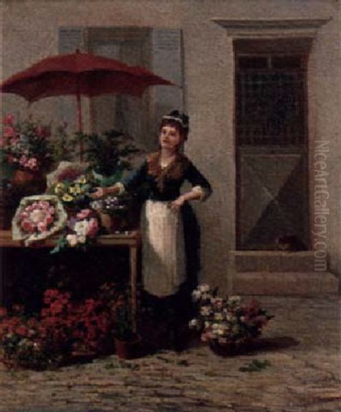 The Flower Stall Oil Painting by Clement Gontier