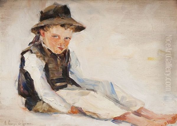 Enfant Assis Oil Painting by Adele Gonyn de Lirieux