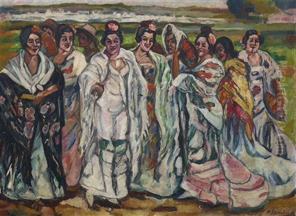 Chulas (women In The Countryside) Oil Painting by Francisco Gonzales de Itturrino