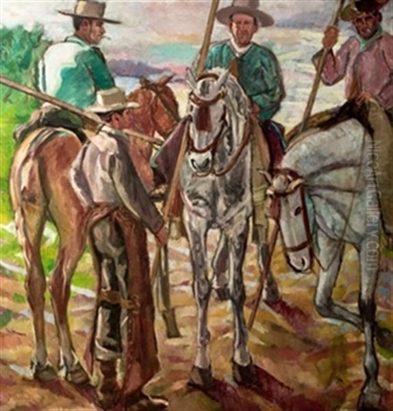 Los Garrochistas Oil Painting by Francisco Gonzales de Itturrino