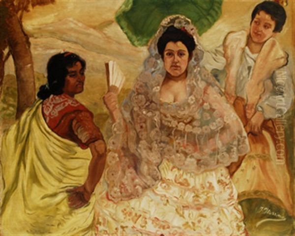 Manola, Gitana Y Criada Oil Painting by Francisco Gonzales de Itturrino