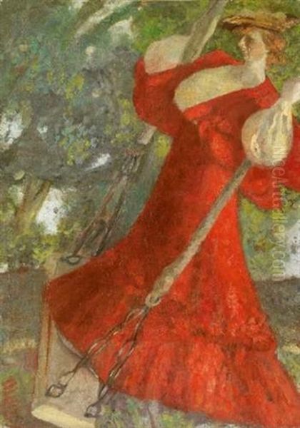 Femme A La Balancoire Oil Painting by Francisco Gonzales de Itturrino