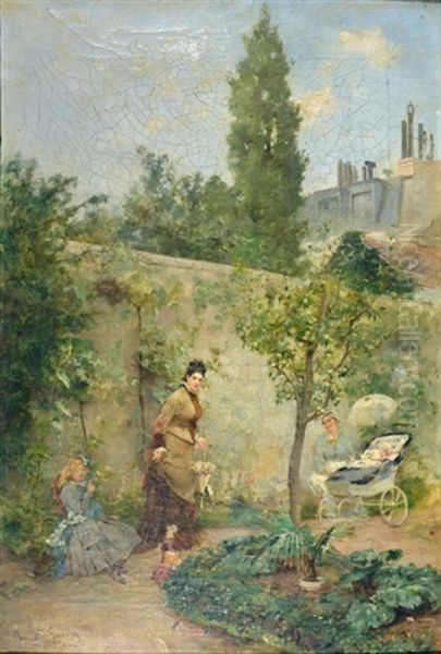 Scene Familiale Dans Un Jardin Oil Painting by Juan Antonio Gonzales