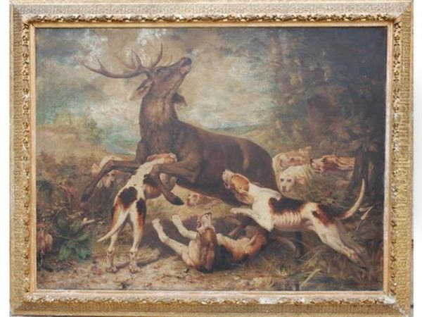 Scene De Chasse Au Cerf Avec Chiens Oil Painting by Manuel Gonzalez Mendez