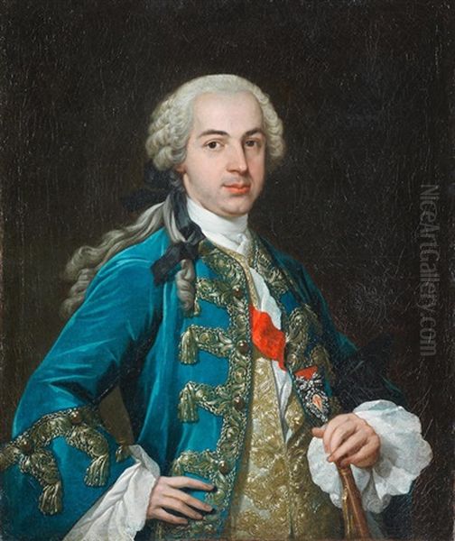 Portrait Of A Knight Of The Order Of Santiago, Half-length, In A Blue Coat Oil Painting by Antonio Gonzalez Ruiz