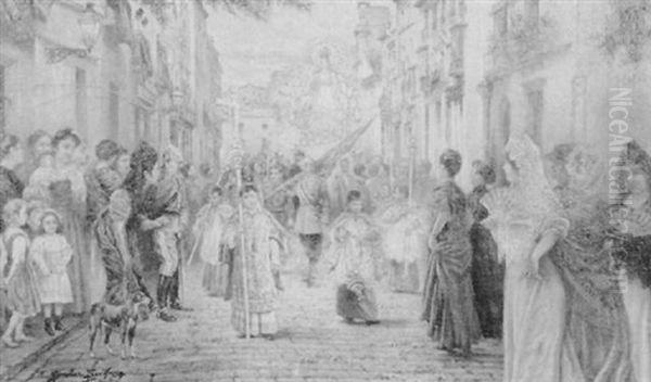 The Procession Of Corpus Christi Oil Painting by  Gonzalez Sevillana