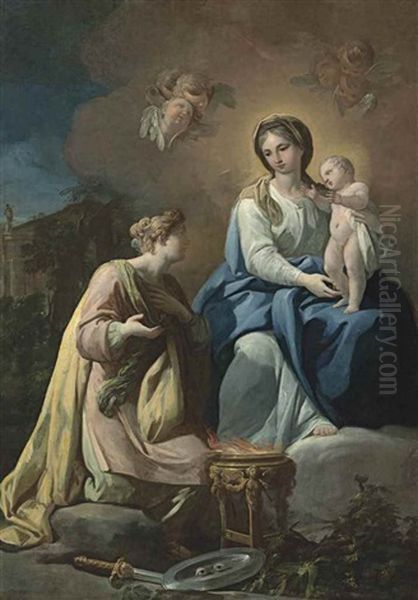 The Madonna And Child With Saint Lucy Oil Painting by Antonio Gonzalez Velazquez