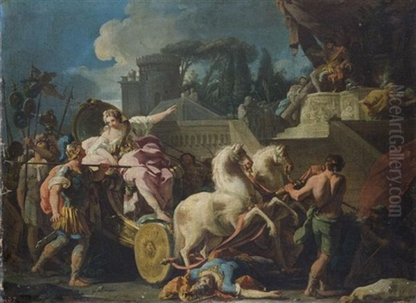 Tullia Driving Her Chariot Over Her Father's Body Oil Painting by Antonio Gonzalez Velazquez