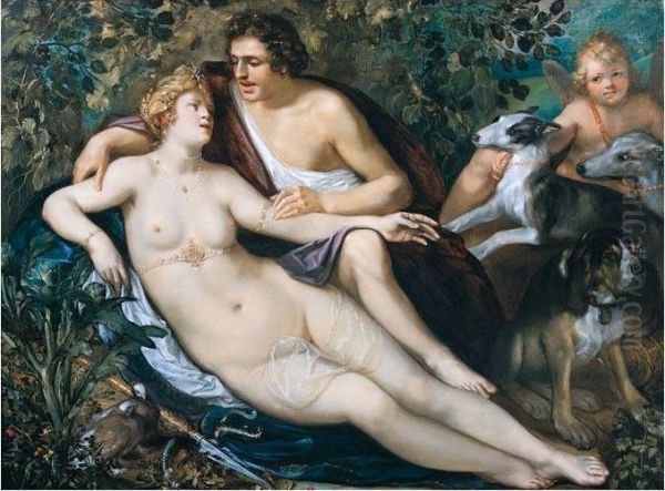 Venus And Adonis Oil Painting by Frans Badens