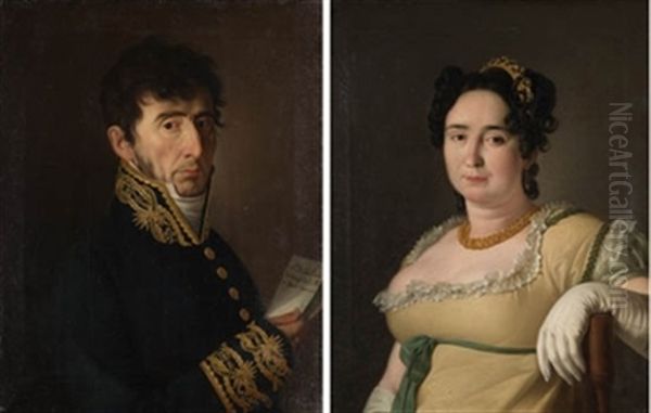 Retrato De D. Jose Senan (+ Esposa De D. Jose Senan; Pair) Oil Painting by Zacarias Gonzalez Velazquez