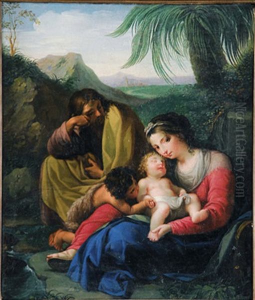 Descanso De La Huida A Egipto (+ Another, Lrgr; 2 Works) Oil Painting by Zacarias Gonzalez Velazquez