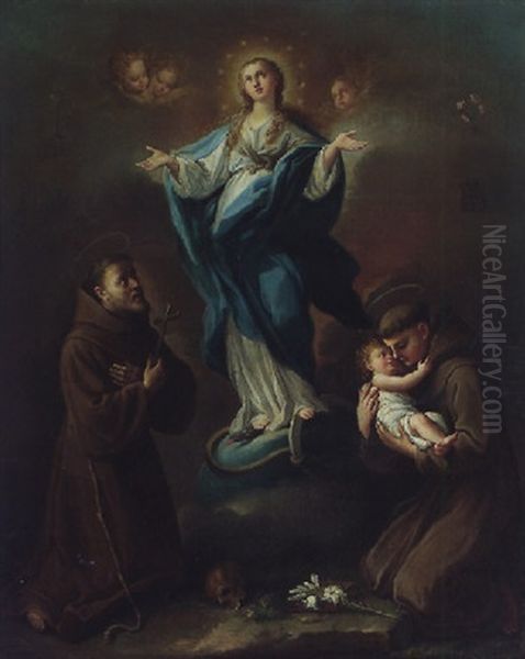 The Immaculate Conception With Saints Francis And Anthony Of Padua Oil Painting by Zacarias Gonzalez Velazquez