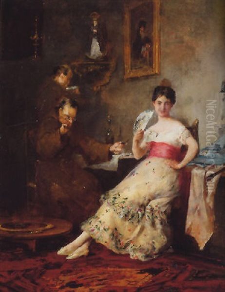 Interieur Mit Dame Und Zwei Monchen Oil Painting by Juan Antonio Gonzalez