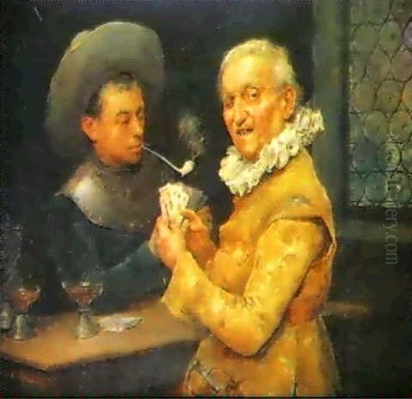 Los Jugadores De Cartes Oil Painting by Juan Antonio Gonzalez