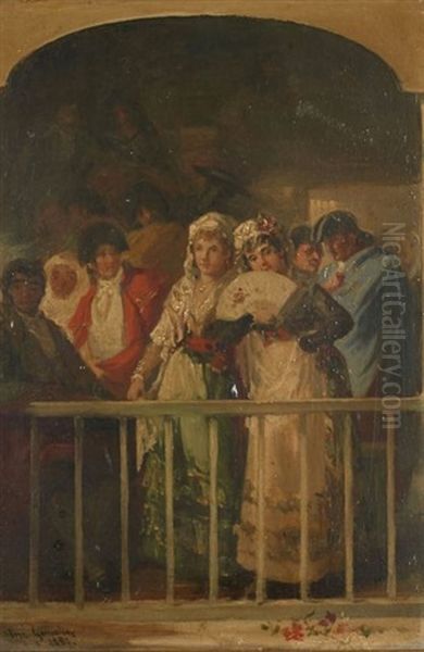 Majas Au Balcon Oil Painting by Jose Gonzalvez y Martinez