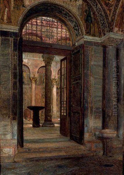 Interior De Iglesia Oil Painting by Pablo Gonzalvo Y Perez