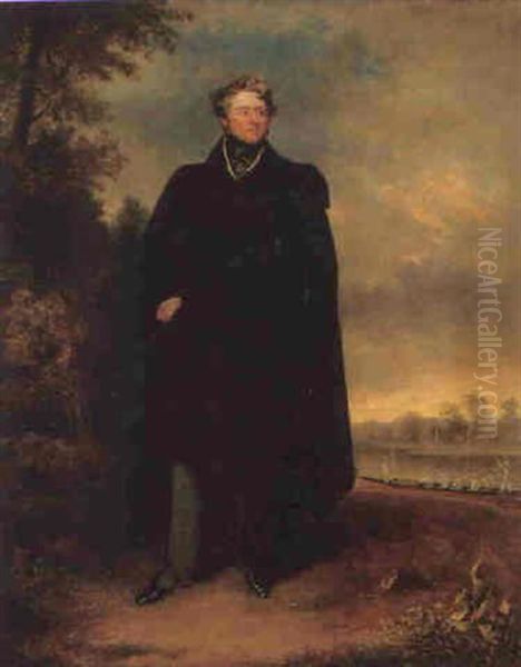 Portrait Of William Lamb, 2nd Viscount Melbourne, Small Full-length, Standing In A Landscape... Oil Painting by John Gooch