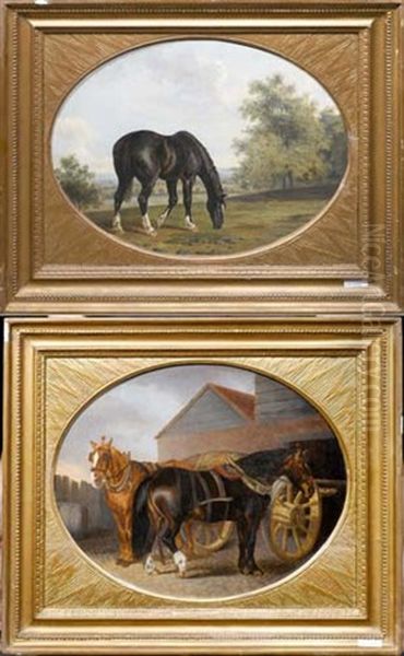 Schwarzes Jagdpferd (+ Karrenpferde; Pair) Oil Painting by Thomas Gooch