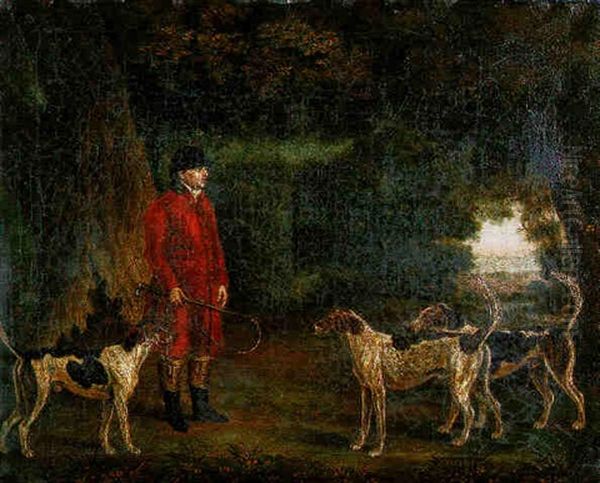 A Whipper-in With Hounds In A Wooded Landscape Oil Painting by Thomas Gooch