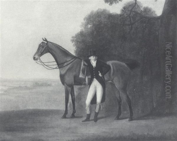 Portrait Of A Man Said To Be Colonel Thornton With His      Favorite Hunter In A Landscape Oil Painting by Thomas Gooch