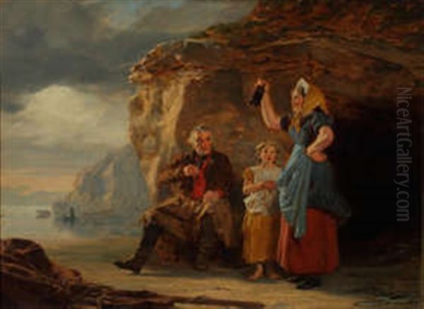 The Smugglers (a Sea Beach With Figures) Oil Painting by Thomas Sword Good