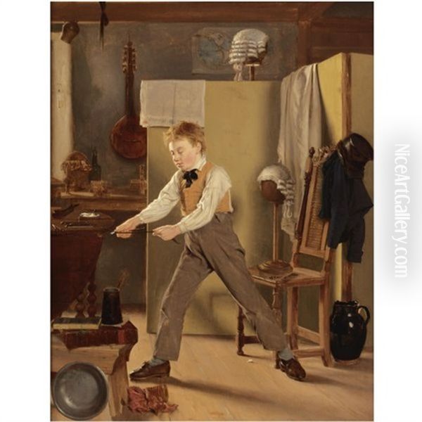 The Wigmaker's Apprentice - Practice Makes Perfect Oil Painting by Thomas Sword Good