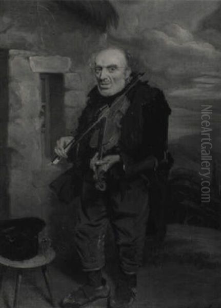 The Village Fiddler, Portait Of Jemmy Stewart Of Berwick-upon-tweed Oil Painting by Thomas Sword Good