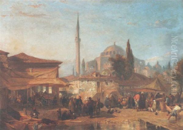 Abendlicher Markt In Konstantinopel Oil Painting by Edward Angelo Goodall