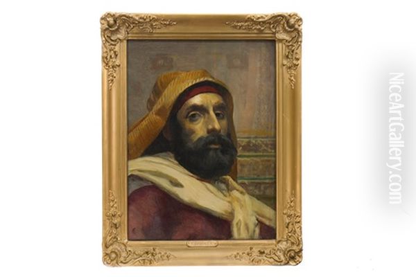 Head And Shoulders Portrait Of A Middle Eastern Gentleman Oil Painting by Frederick Goodall