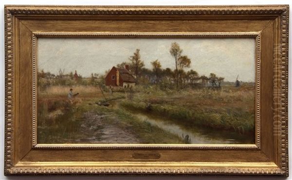 Norfolk Broadland Scene Oil Painting by Frederick Goodall