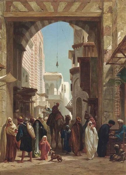 A Camel In A Crowded Street, Cairo Oil Painting by Frederick Goodall