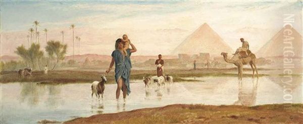 Crossing The Pool, Egypt Oil Painting by Frederick Goodall