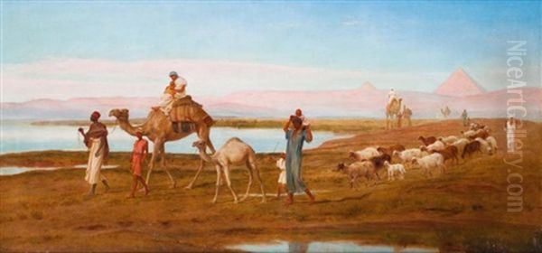 Famille De Fellahs Devant Les Pyramides Oil Painting by Frederick Goodall