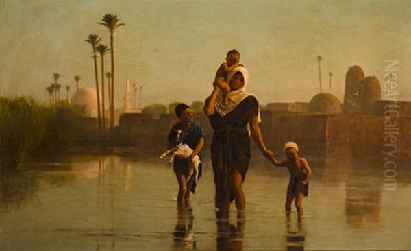 The Way From The Village - Time Of Inundation Oil Painting by Frederick Goodall