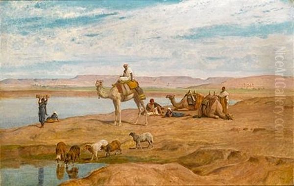 Waiting For The Dahabeyahon On The Banks Of The Nile Oil Painting by Frederick Goodall