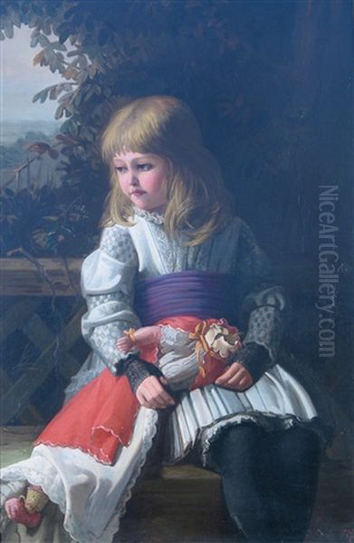 A Tearful Young Girl Holding A Broken Doll Oil Painting by Frederick Goodall